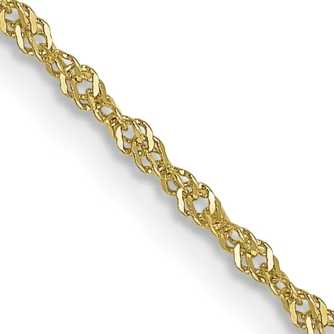 A gold-toned decorative chain with an openwork filigree pattern of interlocking loops and ornamental details, displayed diagonally against a white background.