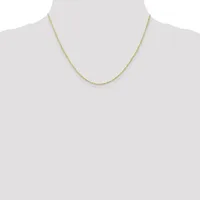 A thin gold-toned chain necklace displayed on a mannequin bust against a white background.