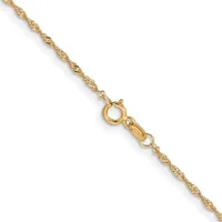 A gold twisted rope chain with a spring ring clasp and jump ring, displayed against a white background.