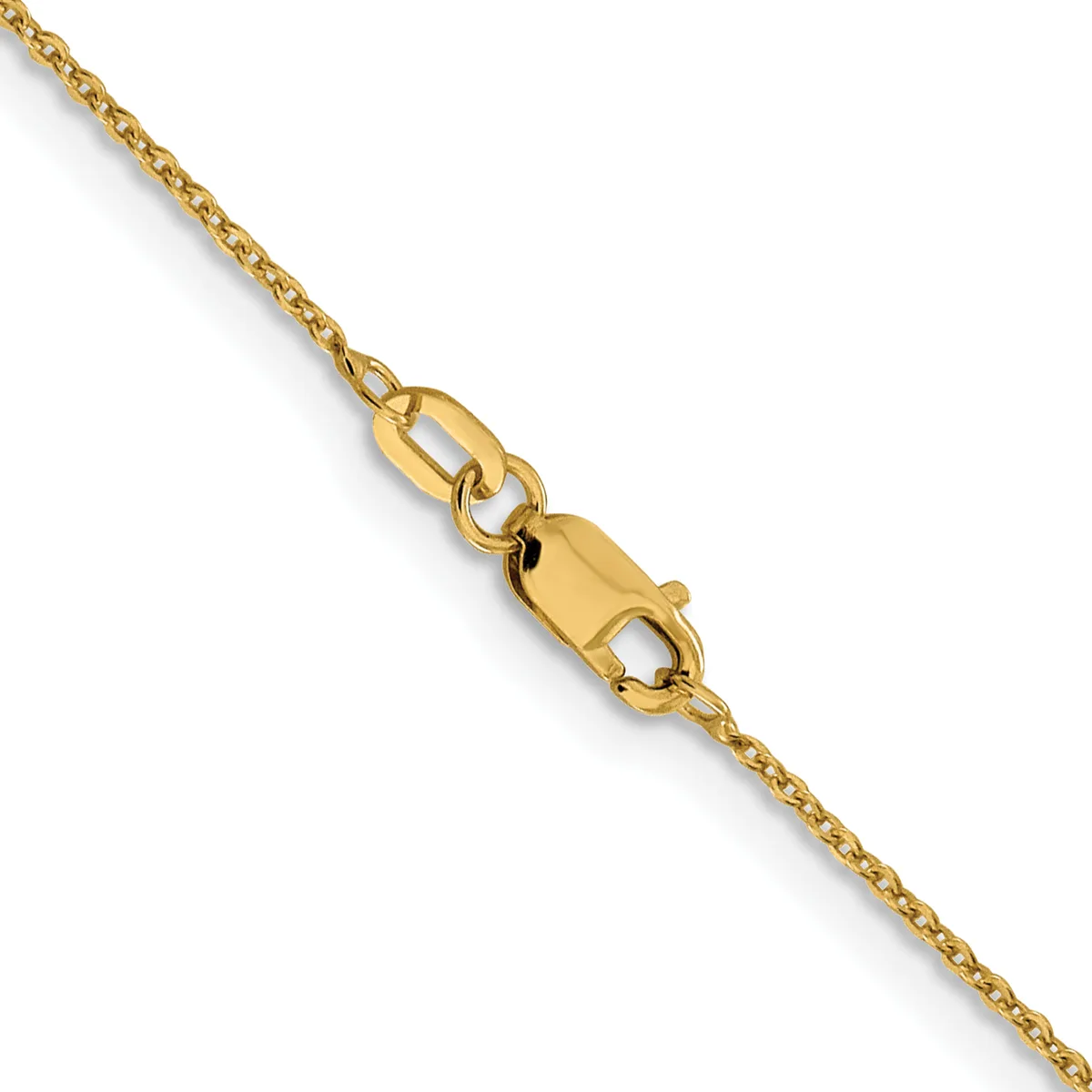 A gold chain necklace with a lobster claw clasp shown against a white background.