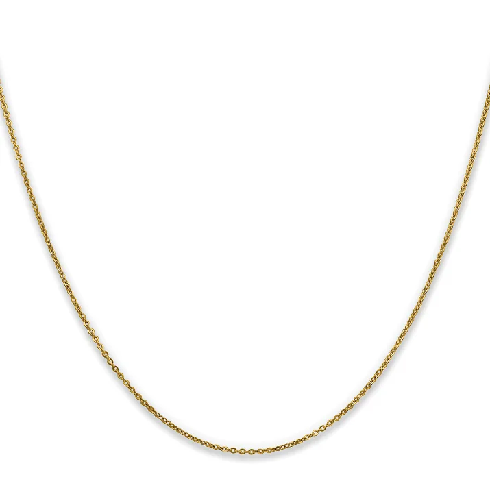 A delicate gold-toned chain necklace with small oval links displayed against a white background.