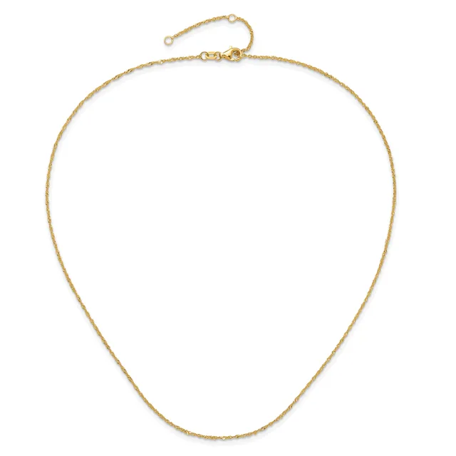 A delicate gold-toned chain necklace with a thin twisted texture, displayed laid out flat against a white background.