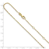 A gold-toned twisted rope chain with a lobster clasp at one end, displayed against a ruler showing measurements up to 3 inches.