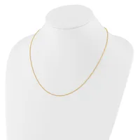 A thin gold-toned chain necklace displayed on a white mannequin bust.