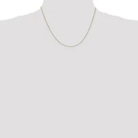 A thin gold-toned chain necklace displayed on a mannequin bust against a white background.