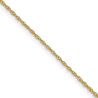 A twisted gold chain displayed diagonally against a white background.