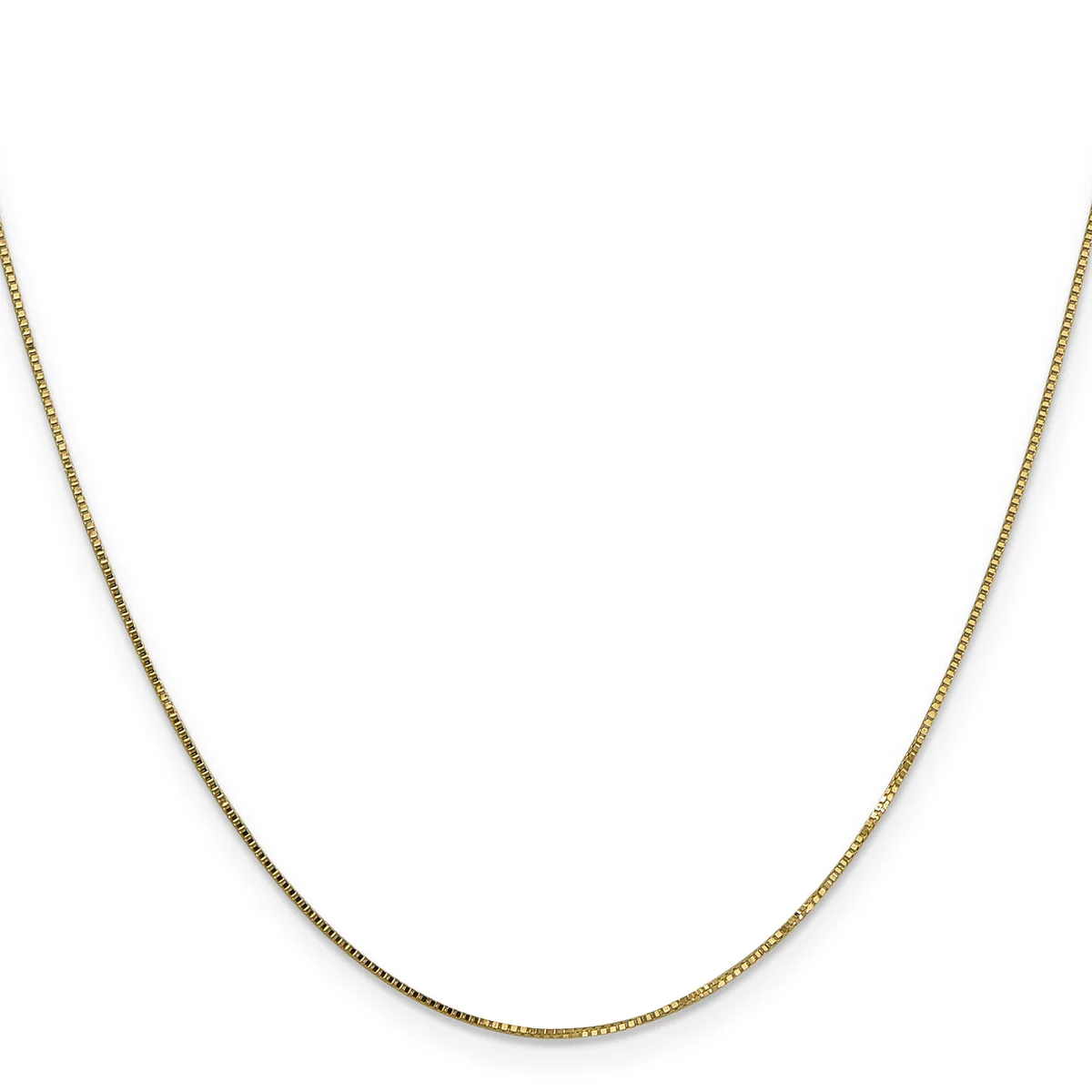 A gold-toned chain necklace with a fine, uniform link design displayed against a white background.