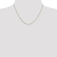 A thin gold-toned chain necklace displayed on a mannequin neck form against a white background.