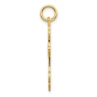 A gold chain pendant with a circular ring at the top and an elongated rectangular link chain extending downward.