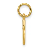 A gold-toned metal key charm with a circular loop at the top and a long shaft below, featuring a small stamped hallmark near the middle.
