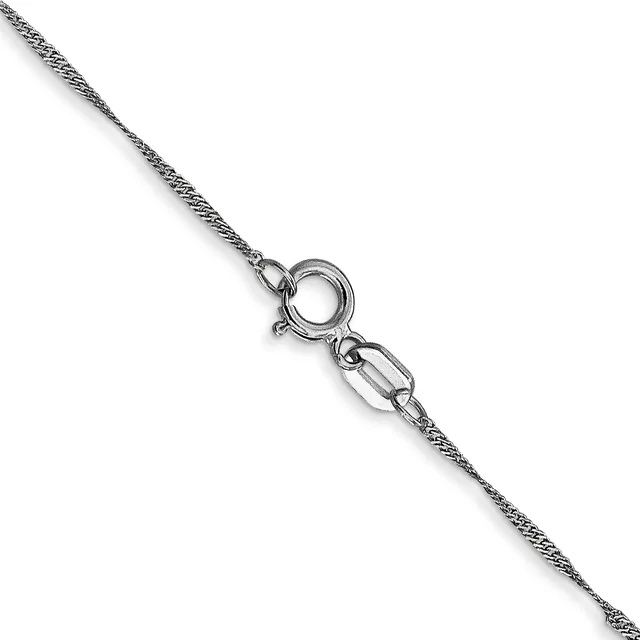 A silver twisted chain necklace with a spring ring clasp and rectangular link connector displayed against a white background.