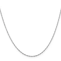 A thin silver chain necklace with a twisted or textured link pattern, displayed against a white background.