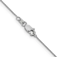 A silver chain with a lobster claw clasp fastener shown against a white background.