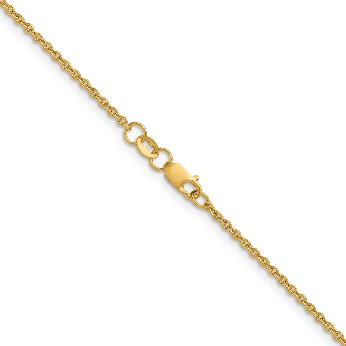 A gold-toned chain necklace with a lobster claw clasp, shown laid diagonally against a white background.
