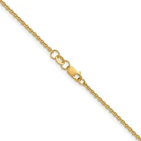 A gold-toned chain necklace with a lobster claw clasp, shown laid diagonally against a white background.