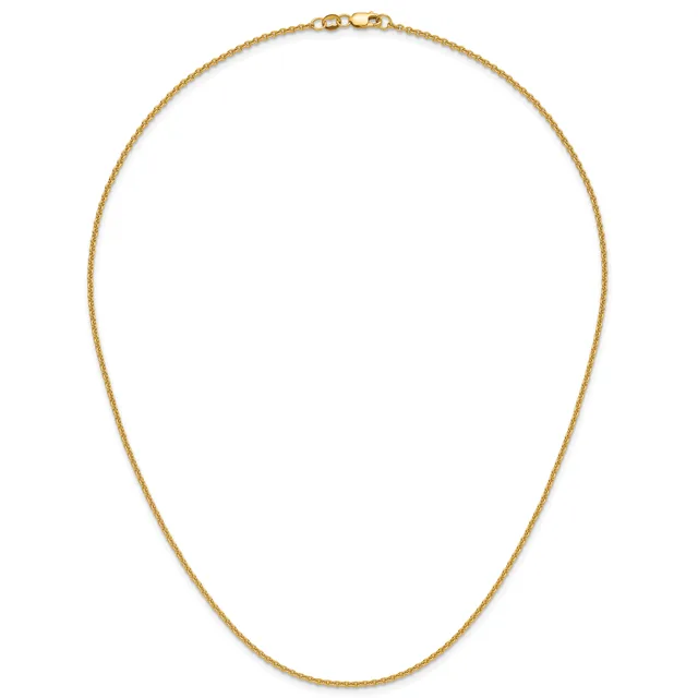 A thin gold chain necklace with a lobster claw clasp, displayed against a white background.