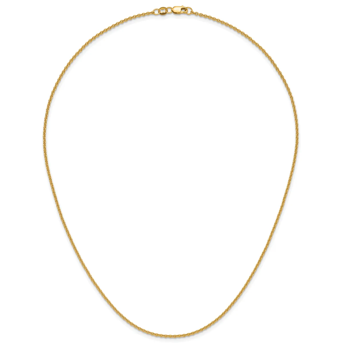 A thin gold chain necklace with a lobster claw clasp, displayed against a white background.