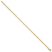 A gold-toned chain bracelet with elongated oval links and a small clasp at each end, displayed diagonally against a white background.