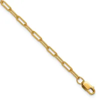 Gold-toned paperclip chain bracelet with lobster claw clasp, displayed diagonally against a white background.