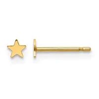 A pair of gold star stud earrings shown from front and side views, displaying the star face and post backing.