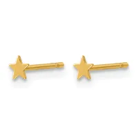A pair of gold star stud earrings with posts and backs, shown from the front against a white background.