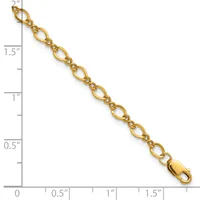 Gold-toned oval link chain with lobster clasp, displayed against a ruler showing approximately 2 inches in length.