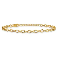A gold-toned chain bracelet with interlocking oval and twisted links, featuring a lobster claw clasp, displayed against a white background.