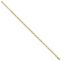 A gold-toned chain bracelet with oval links displayed diagonally against a white background.