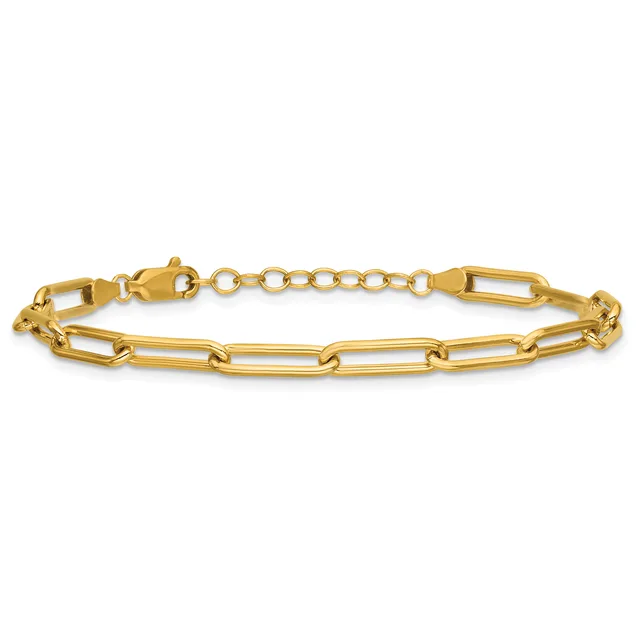 Gold-toned chain bracelet with large rectangular links alternating with smaller round links, featuring lobster claw clasps on both ends.