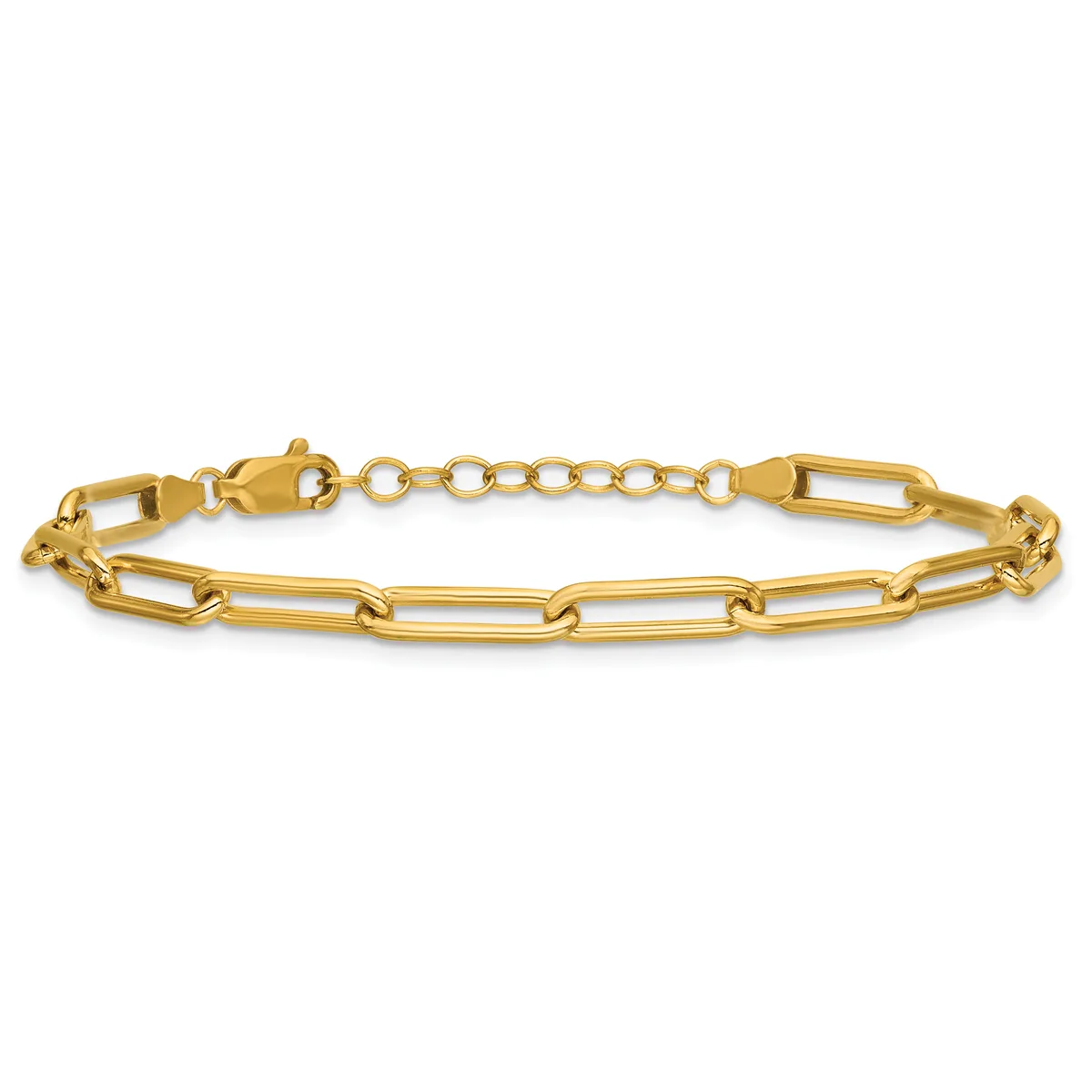 Gold-toned chain bracelet with large rectangular links alternating with smaller round links, featuring lobster claw clasps on both ends.