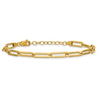 Gold-toned chain bracelet with large rectangular links alternating with smaller round links, featuring lobster claw clasps on both ends.