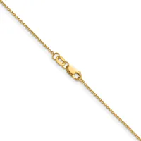 A gold chain necklace with a lobster claw clasp, displayed diagonally against a white background.