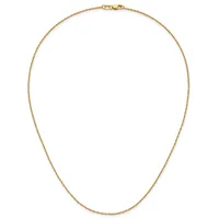A thin gold chain necklace with a delicate link pattern and lobster claw clasps, displayed laid out on a white background.