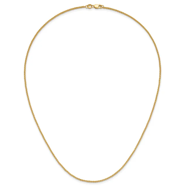 A thin gold chain necklace with a small lobster clasp fastener, displayed against a white background.