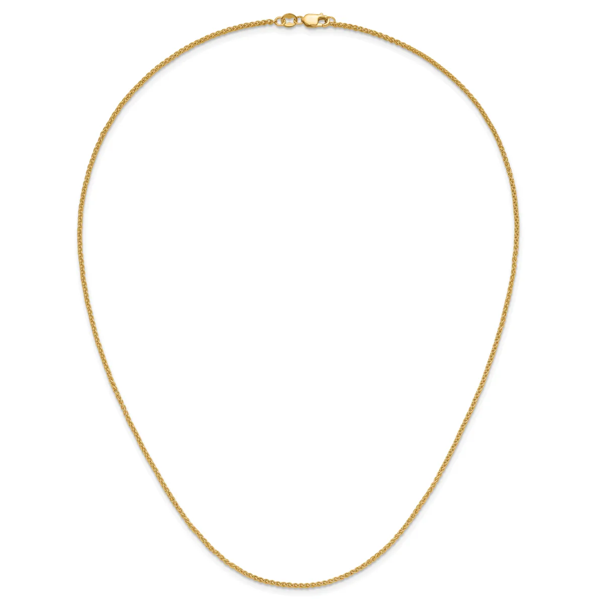 A thin gold chain necklace with a small lobster clasp fastener, displayed against a white background.