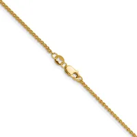 A gold chain necklace with a lobster claw clasp, displayed diagonally against a white background.