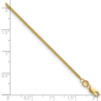 Gold-toned chain necklace with a lobster clasp, displayed against a ruler showing approximately two inches in length.