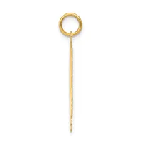 A gold-colored metal charm or pendant consisting of a small circular loop at the top attached to a long, thin tapered wire shaft.