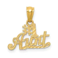 Gold pendant featuring the word "Amani" in cursive script with a cross symbol above it, shown hanging from a bailed loop.