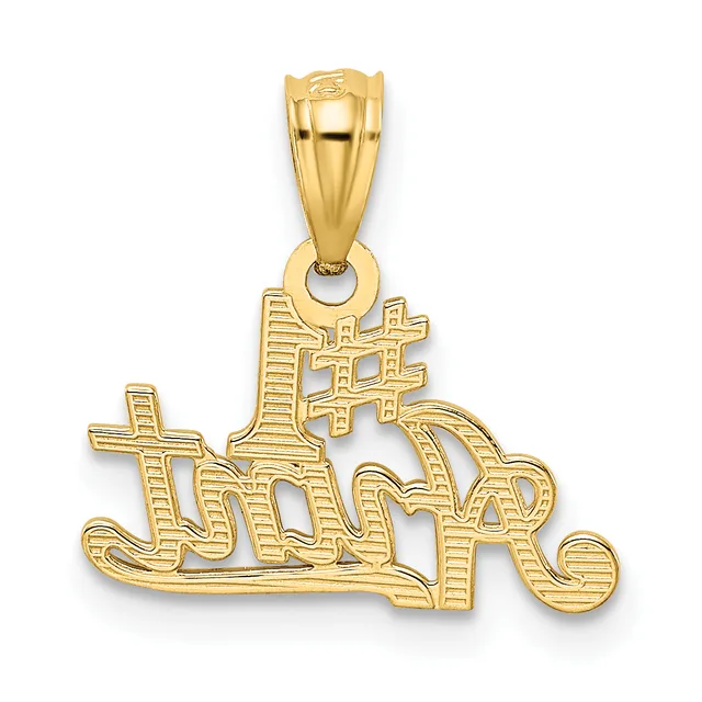 Gold pendant featuring an ornate cross design with decorative scrollwork and linear texture details throughout, suspended from a polished bail.