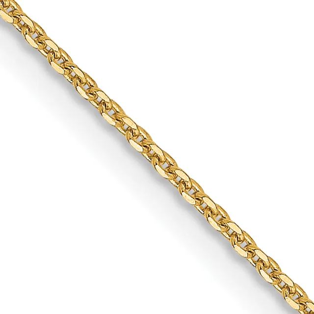 A gold-colored chain link bracelet or necklace displayed diagonally against a white background.
