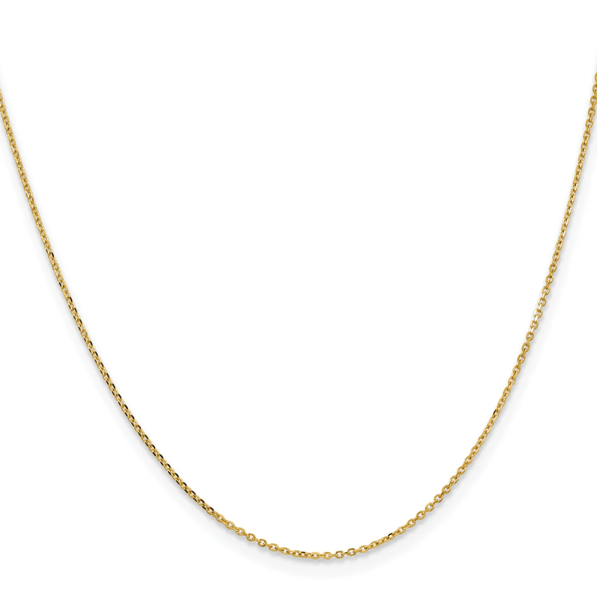 A delicate gold chain necklace with small, evenly-spaced links displayed against a white background.