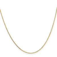 A delicate gold chain necklace with small, evenly-spaced links displayed against a white background.