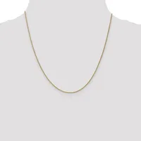 A thin gold-toned chain necklace displayed on a mannequin bust against a white background.