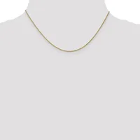 A thin gold-toned chain necklace displayed on a mannequin neck against a white background.