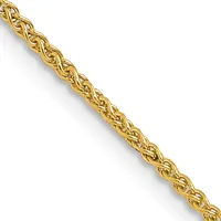 A gold-toned chain with an interwoven twisted link pattern, displayed diagonally against a white background.