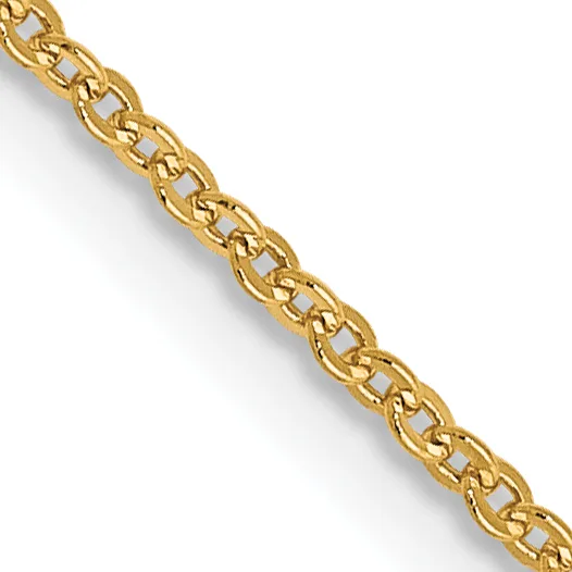 A gold-toned chain with an interlocking oval link design, displayed diagonally against a white background.
