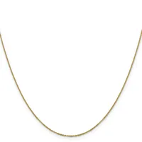A thin gold chain necklace with a delicate twisted or woven texture, displayed against a white background.