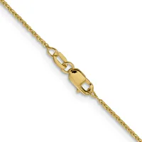A gold chain necklace with a lobster claw clasp displayed against a white background.