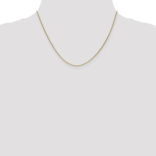 A thin gold-toned snake chain necklace displayed on a mannequin neck form against a white background.